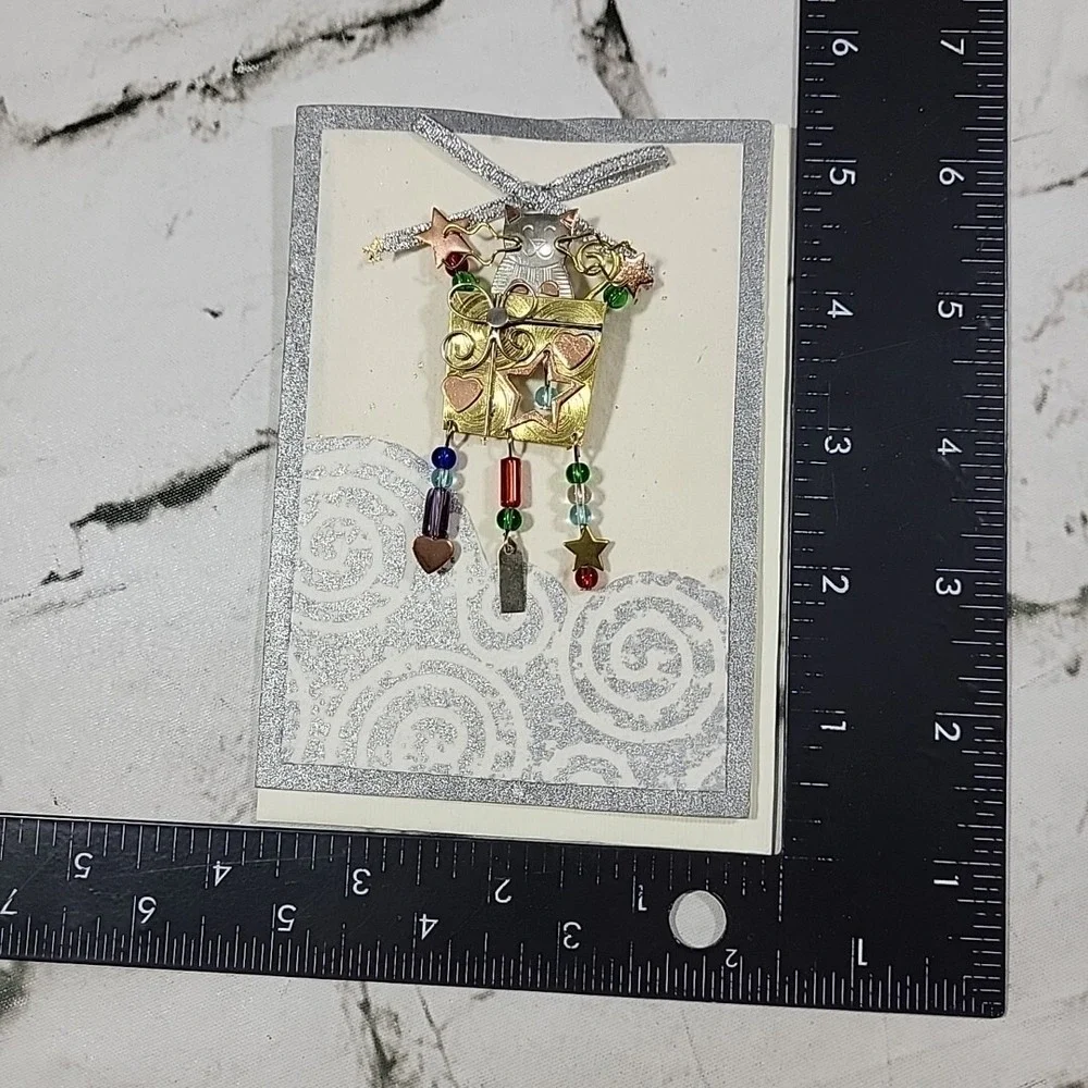 Chicos Pin Brooch Cat in a Christmas Package Box‎